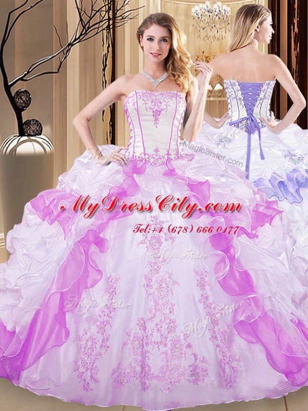 Elegant Organza Sleeveless Floor Length Vestidos de Quinceanera and Embroidery and Ruffled Layers