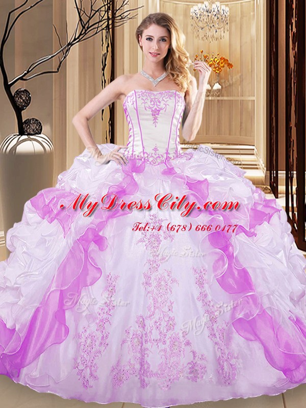 Elegant Organza Sleeveless Floor Length Vestidos de Quinceanera and Embroidery and Ruffled Layers