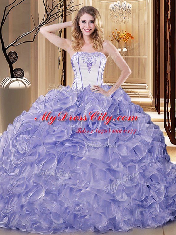 Glorious Sleeveless Lace Up Floor Length Embroidery and Ruffles Ball Gown Prom Dress