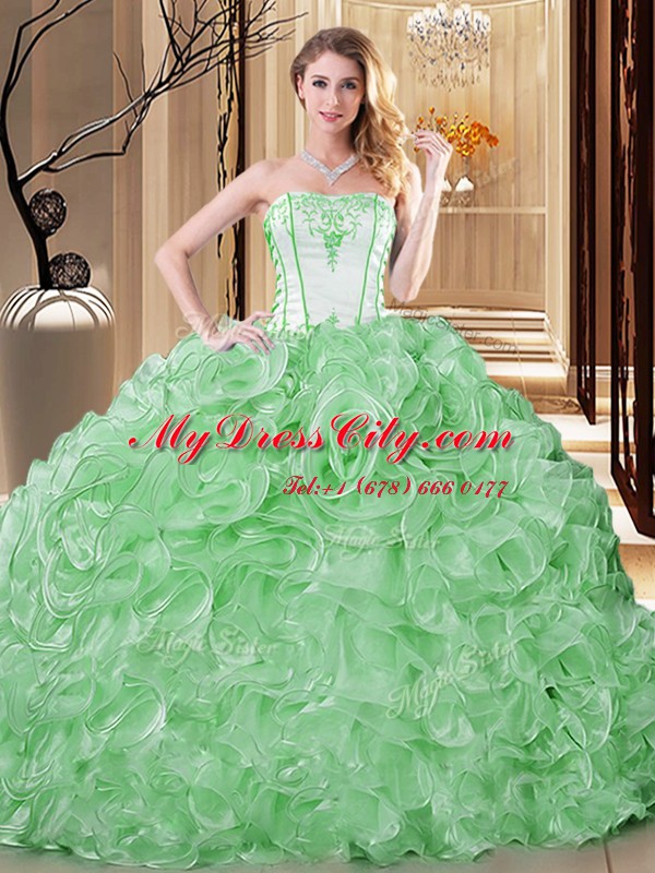 Delicate Floor Length Ball Gowns Sleeveless Green Ball Gown Prom Dress Lace Up