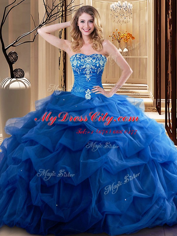 Wonderful Sweetheart Sleeveless Lace Up Sweet 16 Dresses Royal Blue Tulle