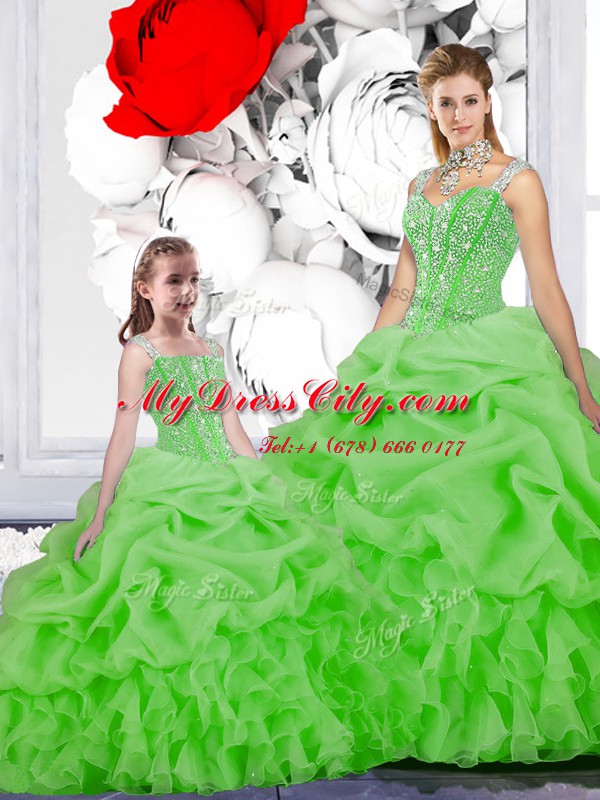 Most Popular Straps Sleeveless Floor Length Beading and Ruffles and Pick Ups Lace Up Vestidos de Quinceanera with