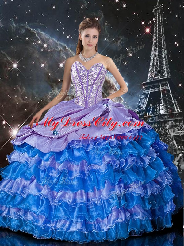 Dramatic Multi-color Lace Up Sweet 16 Quinceanera Dress Beading and Ruffles Sleeveless Floor Length