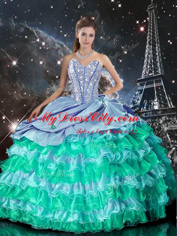 Luxurious Sleeveless Lace Up Floor Length Beading and Ruffles Quince Ball Gowns