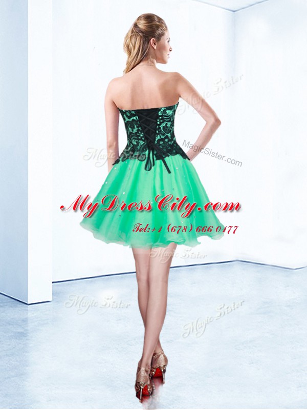 Organza Sweetheart Sleeveless Lace Up Appliques Juniors Party Dress in Turquoise