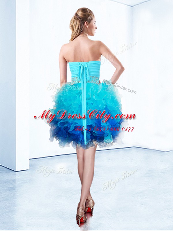 New Arrival Blue Sleeveless Organza Lace Up Homecoming Dress for Prom and Party