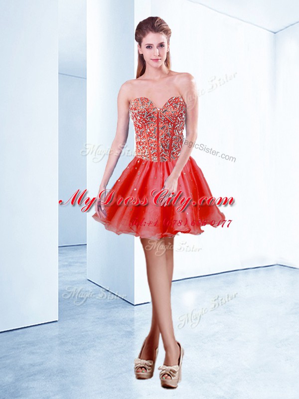 Beautiful Red V-neck Lace Up Beading Prom Gown Sleeveless