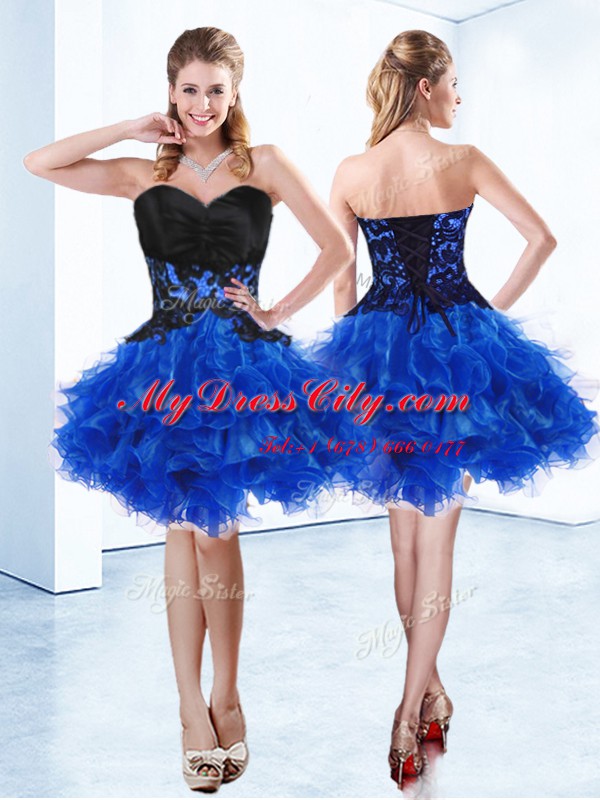 Luxurious Mini Length Royal Blue Cocktail Dress Sweetheart Sleeveless Lace Up