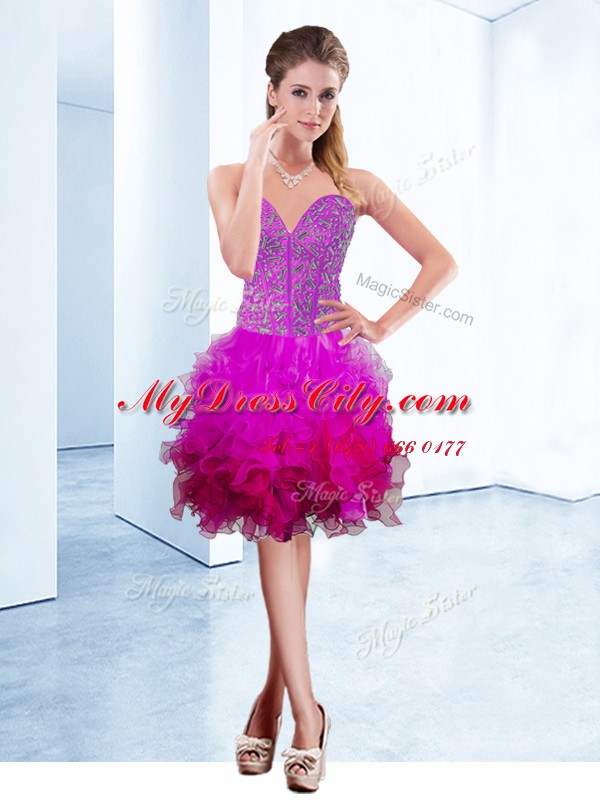 Edgy Organza Sleeveless Knee Length Prom Gown and Ruffles