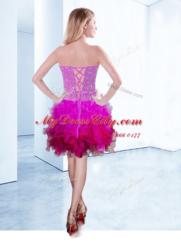 Edgy Organza Sleeveless Knee Length Prom Gown and Ruffles