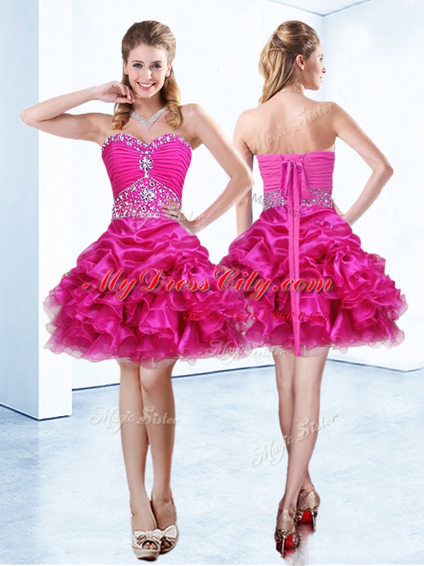 Excellent Pick Ups Mini Length Ball Gowns Sleeveless Hot Pink Prom Evening Gown Lace Up