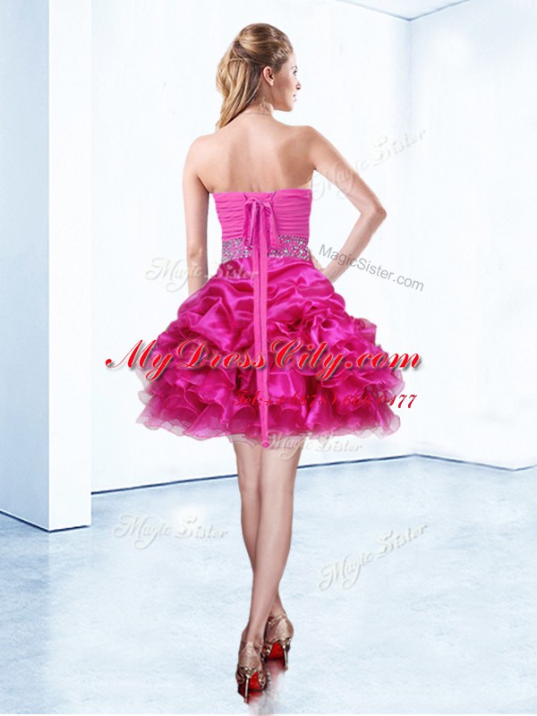 Excellent Pick Ups Mini Length Ball Gowns Sleeveless Hot Pink Prom Evening Gown Lace Up