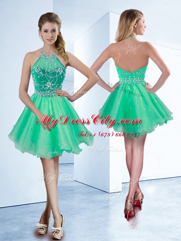 Halter Top Sleeveless Organza Homecoming Dress Beading Zipper