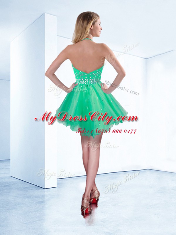 Halter Top Sleeveless Organza Homecoming Dress Beading Zipper