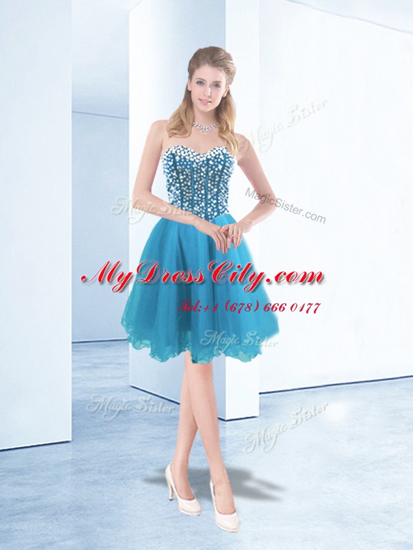 Fantastic Organza Sleeveless Knee Length Evening Dress and Beading