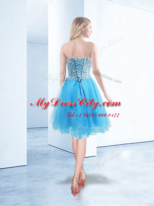 Fantastic Organza Sleeveless Knee Length Evening Dress and Beading