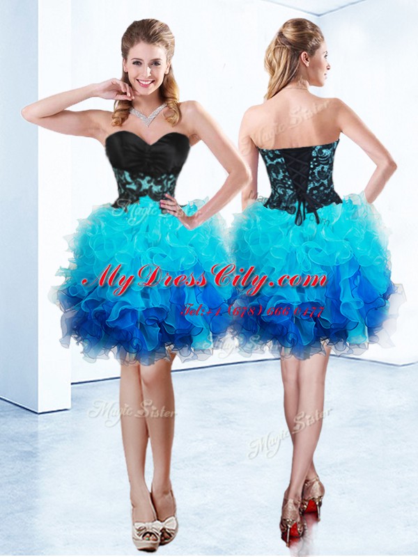 Cheap Mini Length Blue Dress for Prom Sweetheart Sleeveless Lace Up