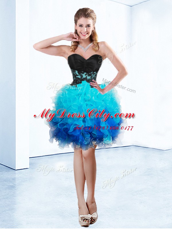 Cheap Mini Length Blue Dress for Prom Sweetheart Sleeveless Lace Up