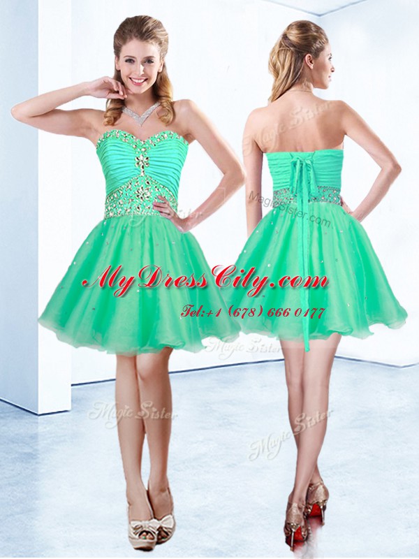 Sweetheart Sleeveless Lace Up Dress for Prom Turquoise Organza