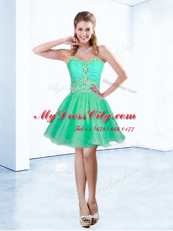 Sweetheart Sleeveless Lace Up Dress for Prom Turquoise Organza