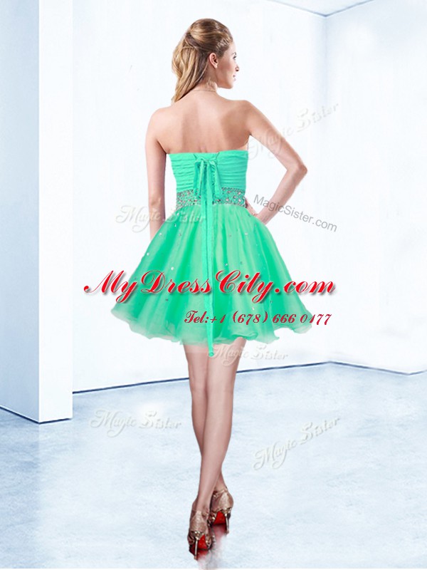 Sweetheart Sleeveless Lace Up Dress for Prom Turquoise Organza