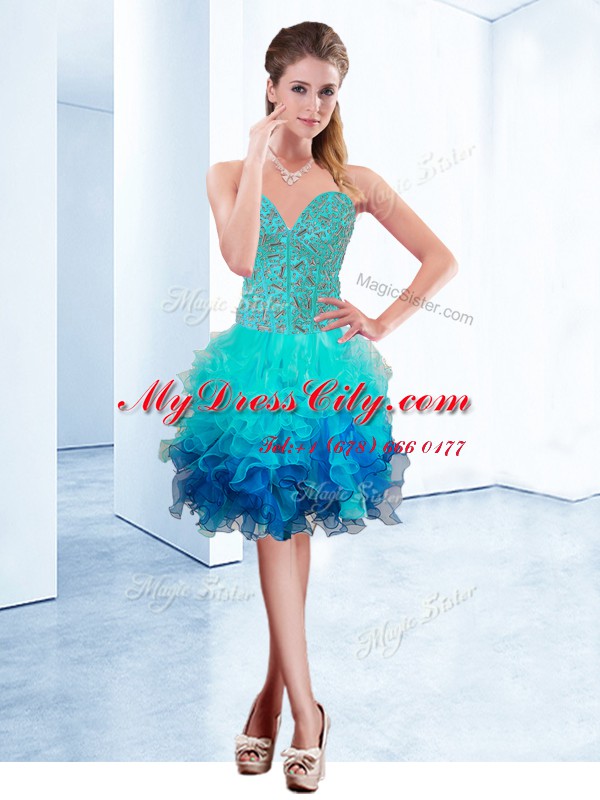 High End Aqua Blue Prom Dresses Prom and Party and For with Ruffles Sweetheart Sleeveless Lace Up