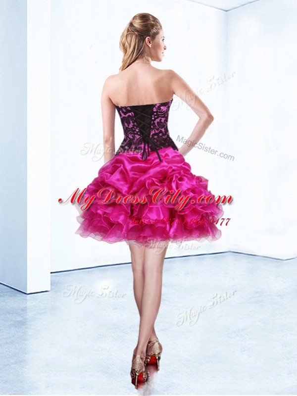 Fashion Sweetheart Sleeveless Organza Prom Evening Gown Beading and Ruffles and Pick Ups Lace Up