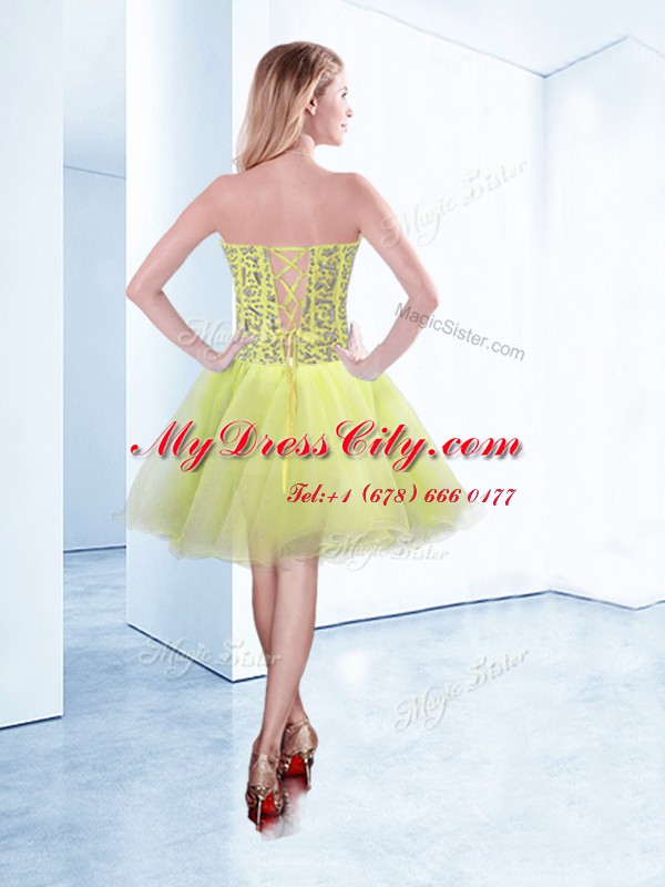 Custom Design Yellow Green Homecoming Dress Prom and Party and For with Beading Sweetheart Sleeveless Lace Up