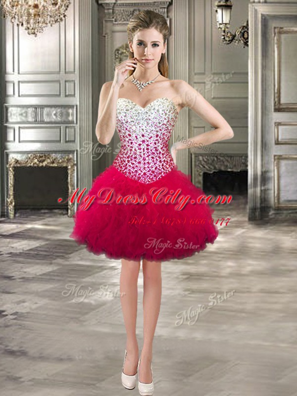 Custom Designed Four Piece Sleeveless Tulle Floor Length Lace Up 15th Birthday Dress in Hot Pink with Beading and Ruffles