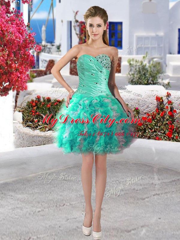 Three Piece White and Turquoise Ball Gowns Beading Quince Ball Gowns Lace Up Organza Sleeveless