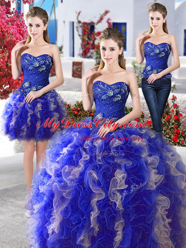 Three Piece Sleeveless Beading Lace Up Sweet 16 Dress