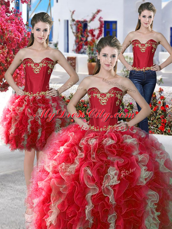 Clearance Three Piece Red Sleeveless Beading Floor Length Ball Gown Prom Dress