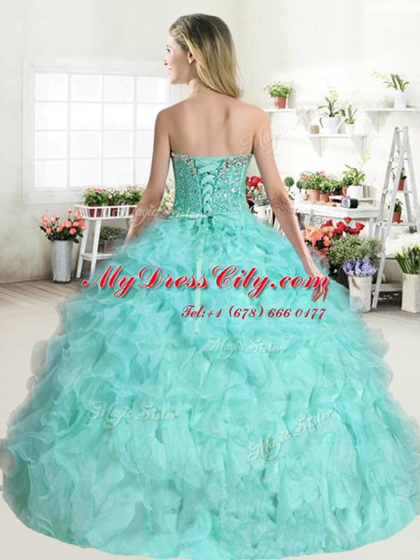 Organza Sleeveless Floor Length Sweet 16 Dress and Beading and Ruffles