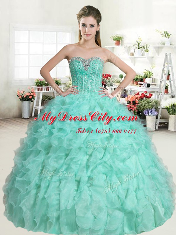 Organza Sleeveless Floor Length Sweet 16 Dress and Beading and Ruffles