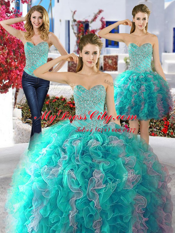 Three Piece Multi-color Sleeveless Beading Floor Length Sweet 16 Dresses