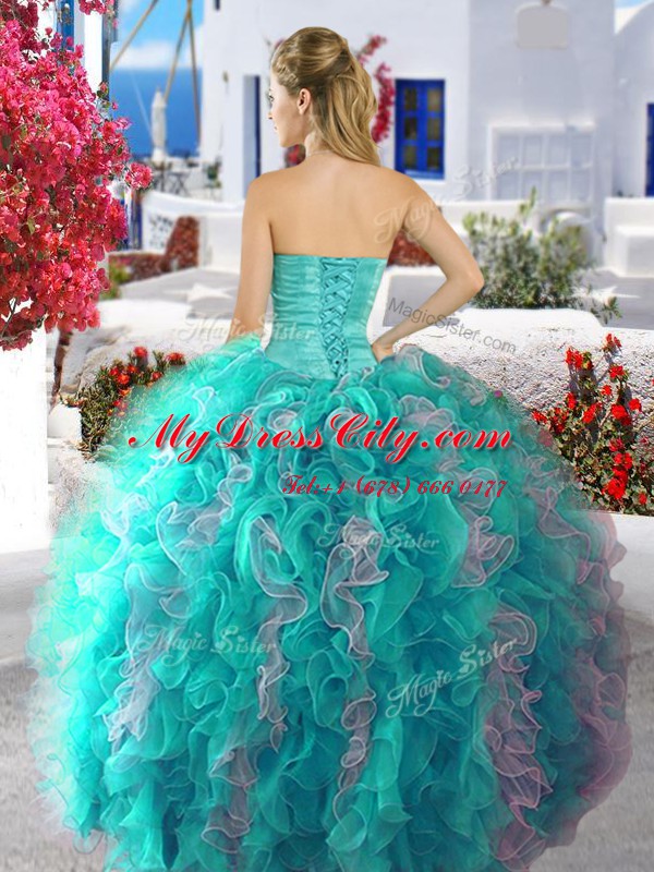 Three Piece Multi-color Sleeveless Beading Floor Length Sweet 16 Dresses