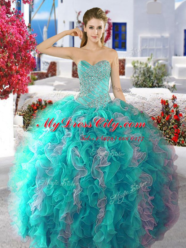 Three Piece Multi-color Sleeveless Beading Floor Length Sweet 16 Dresses