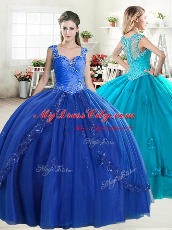 Royal Blue Organza Zipper Sweetheart Sleeveless Floor Length Sweet 16 Quinceanera Dress Beading