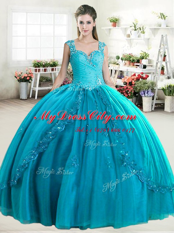 Royal Blue Organza Zipper Sweetheart Sleeveless Floor Length Sweet 16 Quinceanera Dress Beading