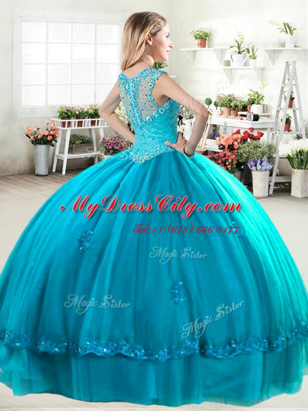 Royal Blue Organza Zipper Sweetheart Sleeveless Floor Length Sweet 16 Quinceanera Dress Beading