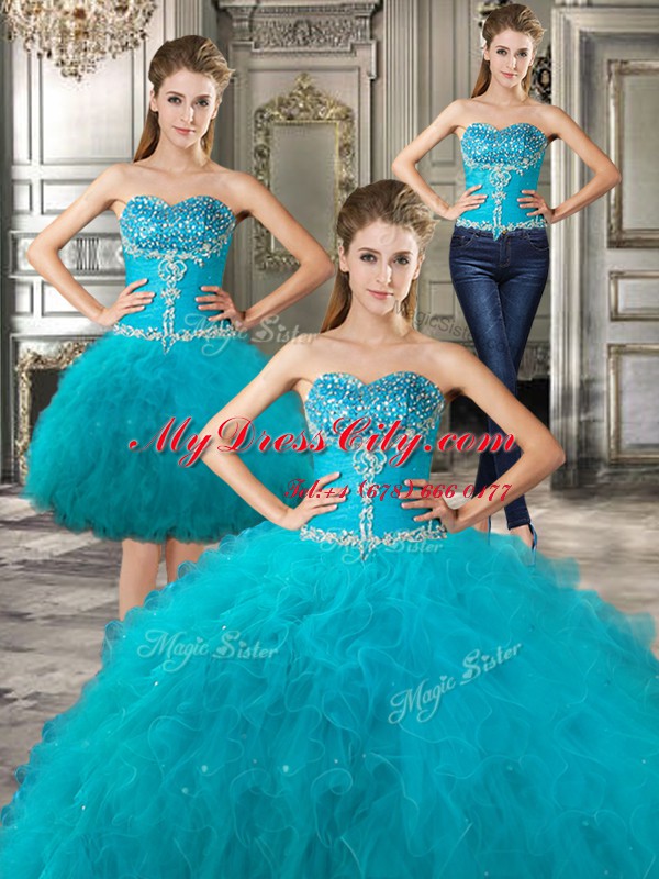 Three Piece Sleeveless Beading and Ruffles Lace Up Sweet 16 Quinceanera Dress