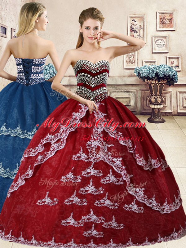 Unique Floor Length Ball Gowns Sleeveless Wine Red Quinceanera Dress Lace Up