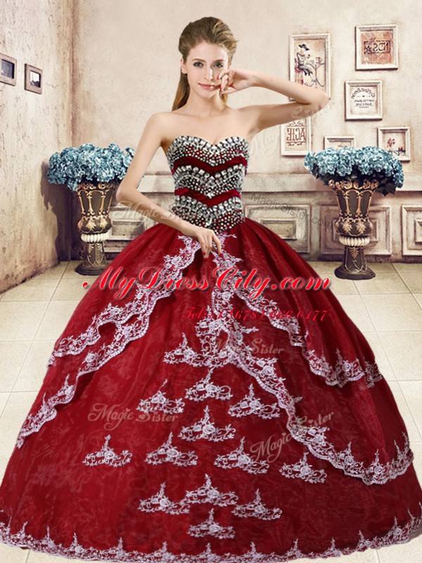 Unique Floor Length Ball Gowns Sleeveless Wine Red Quinceanera Dress Lace Up