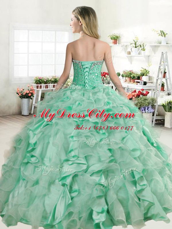 New Arrival Baby Blue Sweetheart Neckline Beading and Ruffles 15 Quinceanera Dress Sleeveless Lace Up