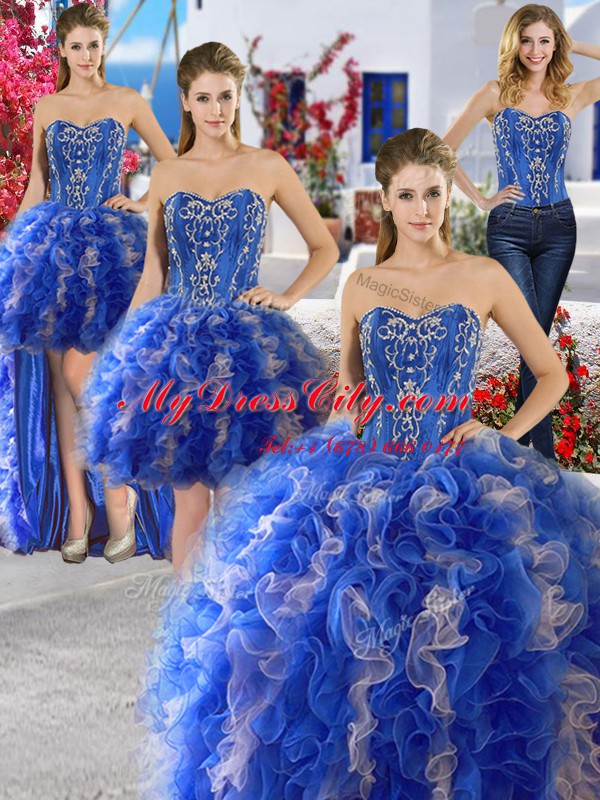 Artistic Four Piece Blue Sweetheart Lace Up Beading Ball Gown Prom Dress Sleeveless