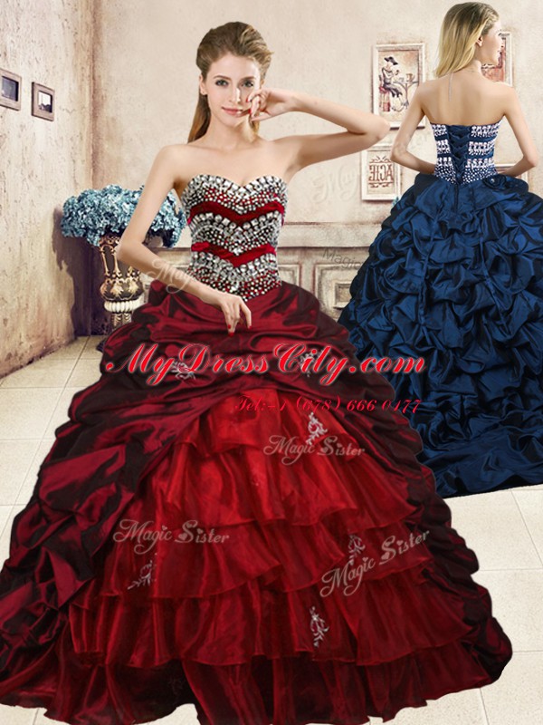 Customized Wine Red Sweetheart Lace Up Beading and Appliques and Ruffled Layers and Pick Ups Sweet 16 Dress Sleeveless