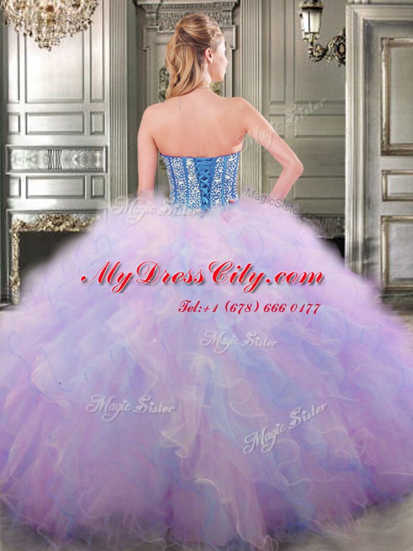 Four Piece Multi-color Ball Gowns Tulle Sweetheart Sleeveless Beading and Ruffles Floor Length Lace Up Quinceanera Dresses