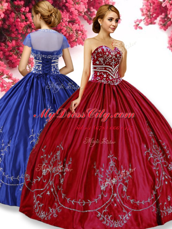 Wine Red Lace Up 15 Quinceanera Dress Embroidery Sleeveless Floor Length