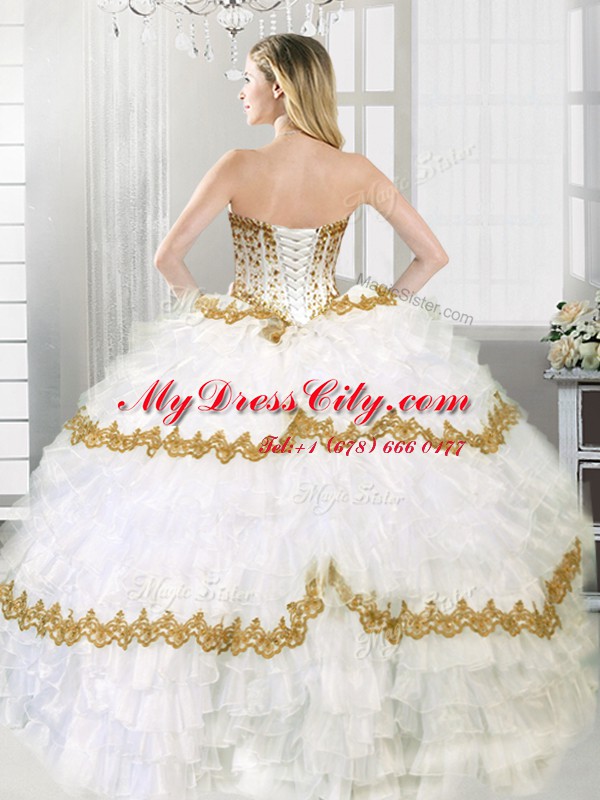 Ruffled Floor Length Ball Gowns Sleeveless White Sweet 16 Quinceanera Dress Lace Up