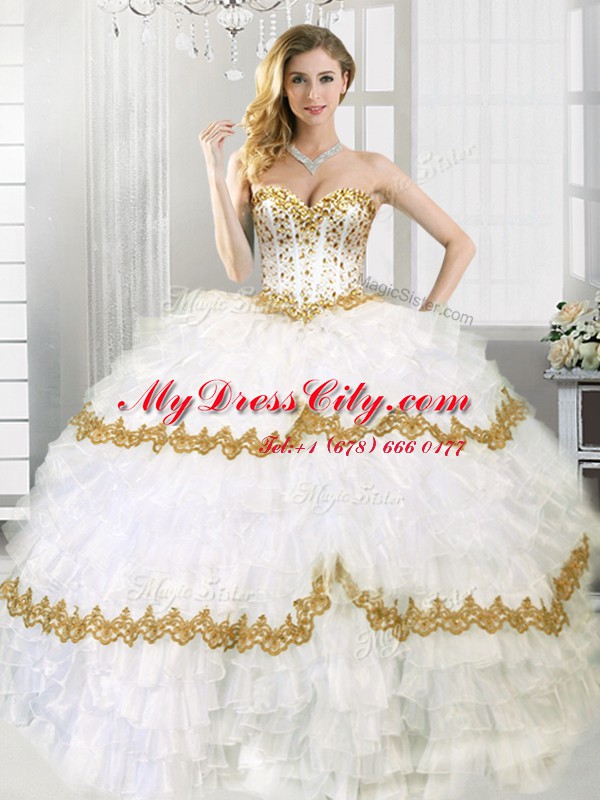 Ruffled Floor Length Ball Gowns Sleeveless White Sweet 16 Quinceanera Dress Lace Up